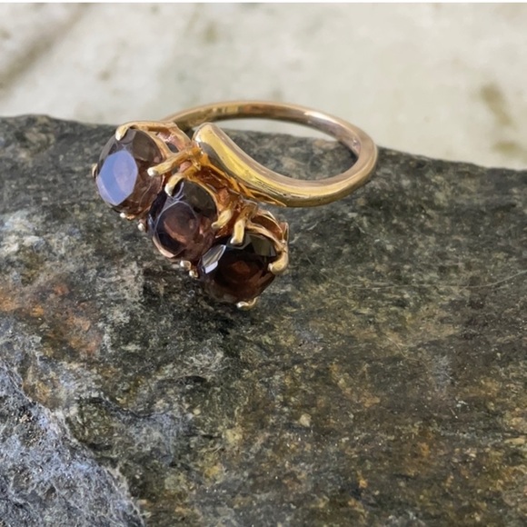 VINTAGE Brown Topaz 14KT Gold Ring - Picture 2 of 10